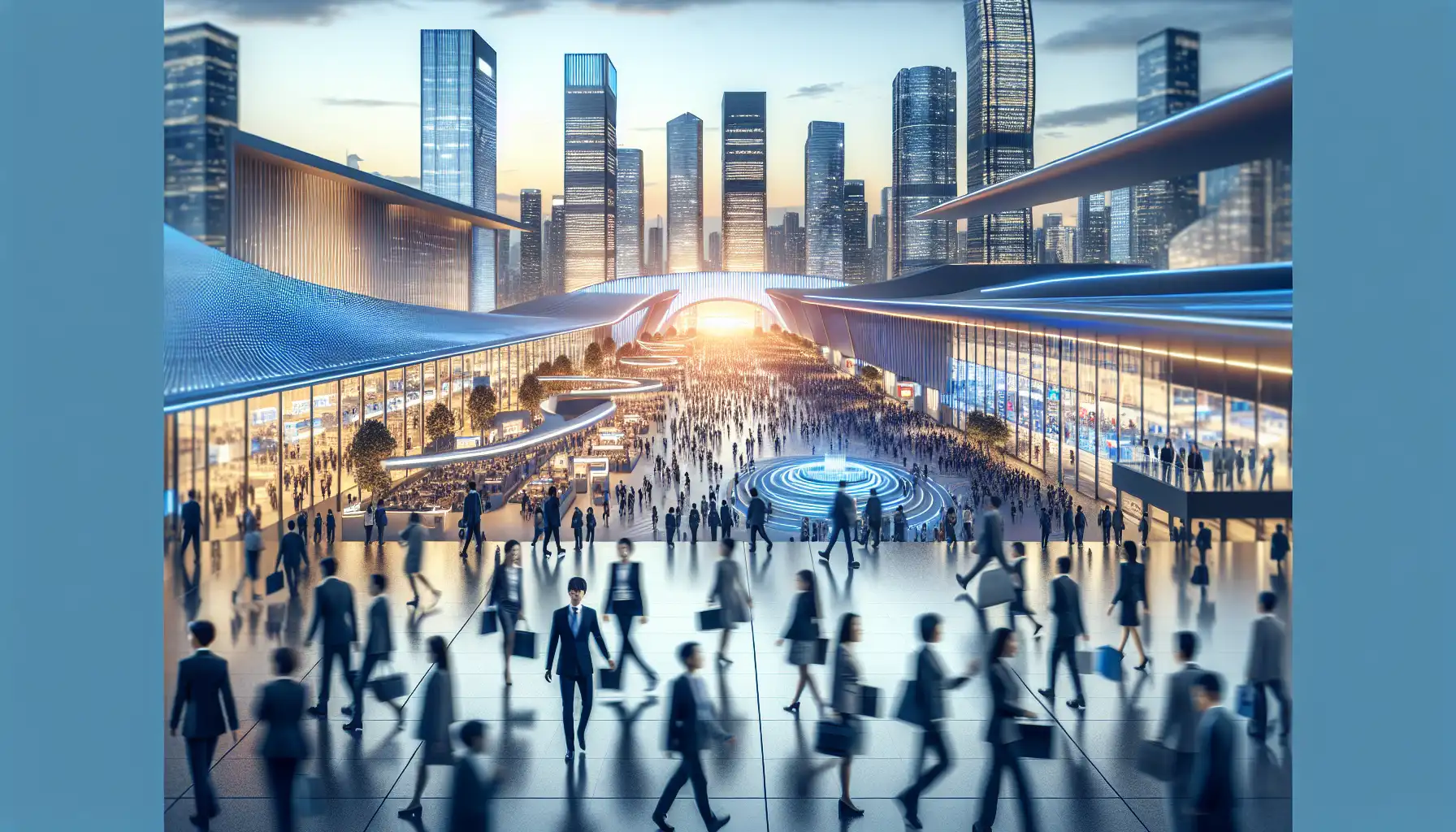 Delegates arriving at a large Shanghai trade expo venue during China International Import Expo week