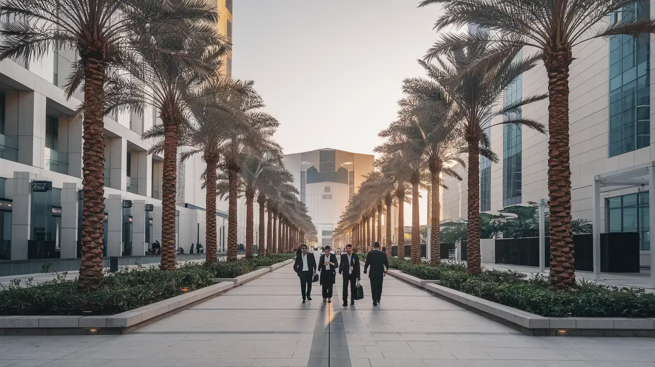 Modern conference district in Abu Dhabi during a major business event
