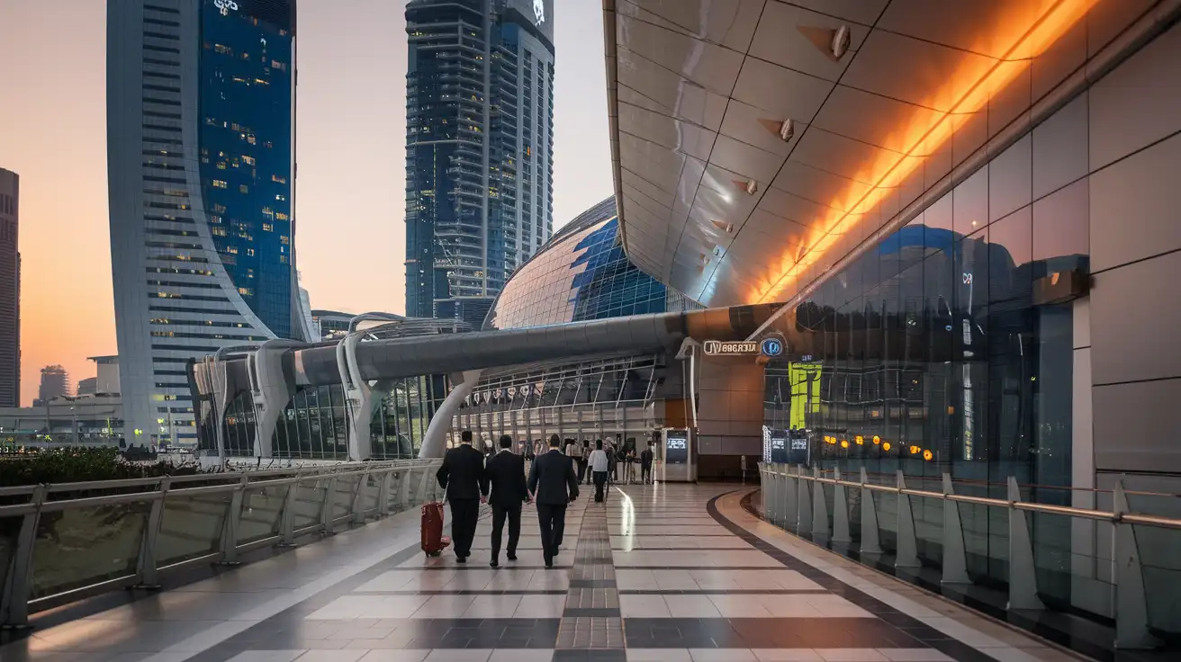 Evening around Dubai convention district during a major trade fair week