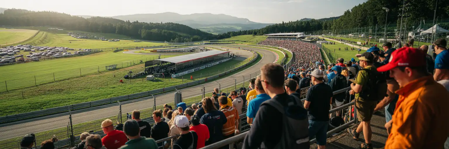 Gut besuchtes Sommer-Rennwochenende auf einer Motorsportstrecke in den österreichischen Hügeln