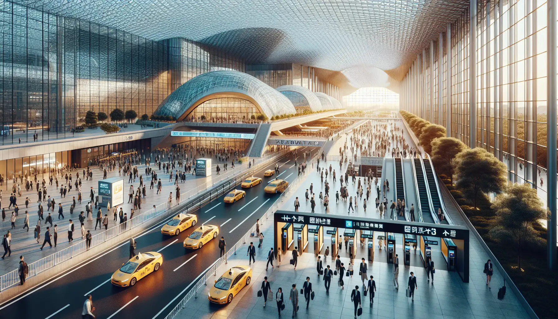 Business travelers arriving at a major Beijing expo venue during an international services trade fair