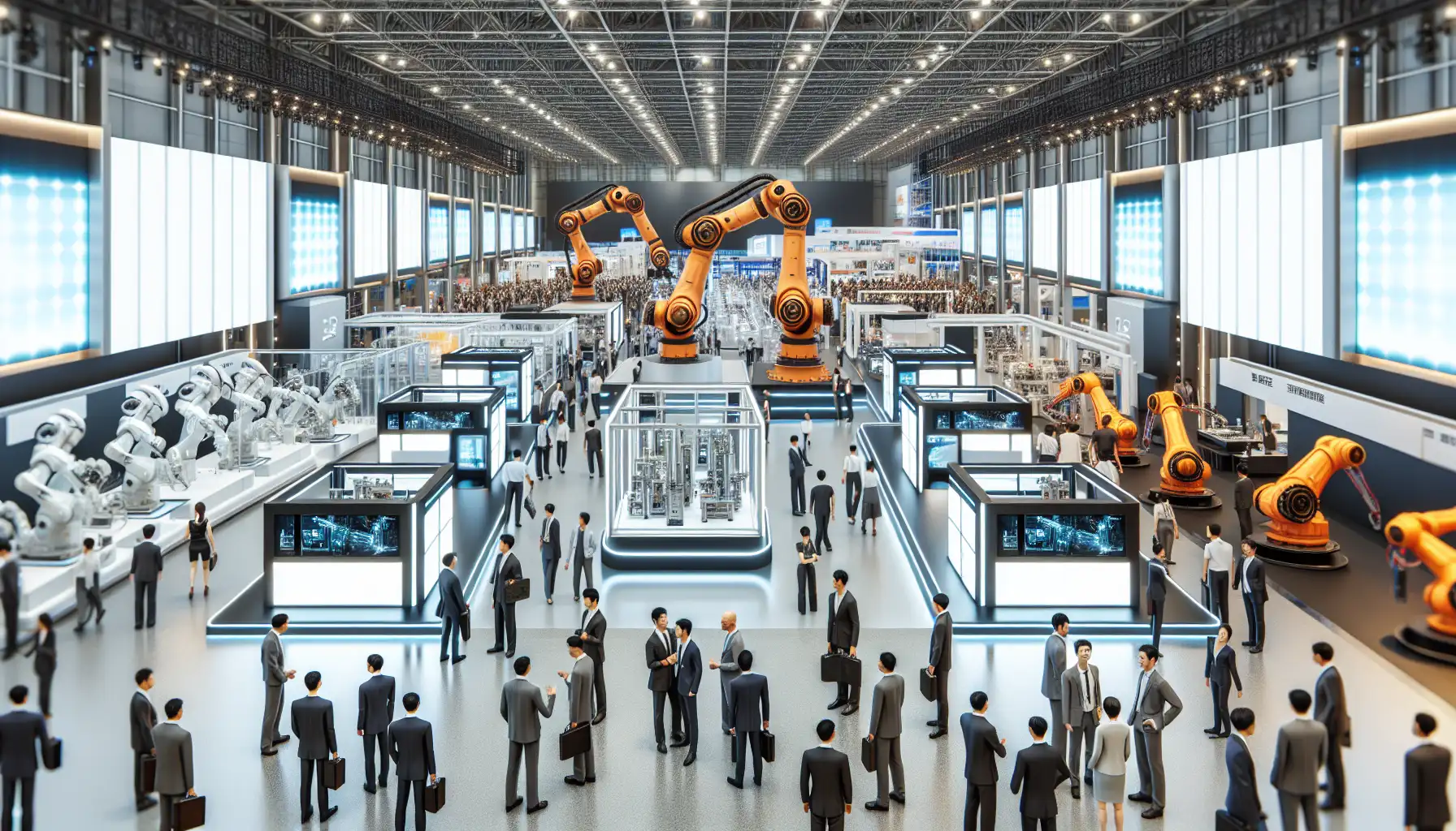 Industrial technology trade fair in Shanghai with robotics and automation exhibits