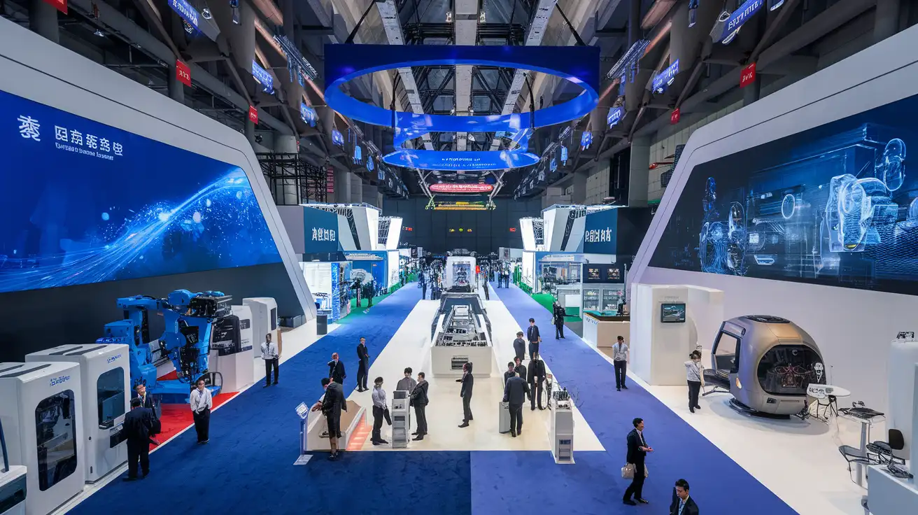 Visitors exploring robotics and automation exhibits at a major Shanghai trade fair