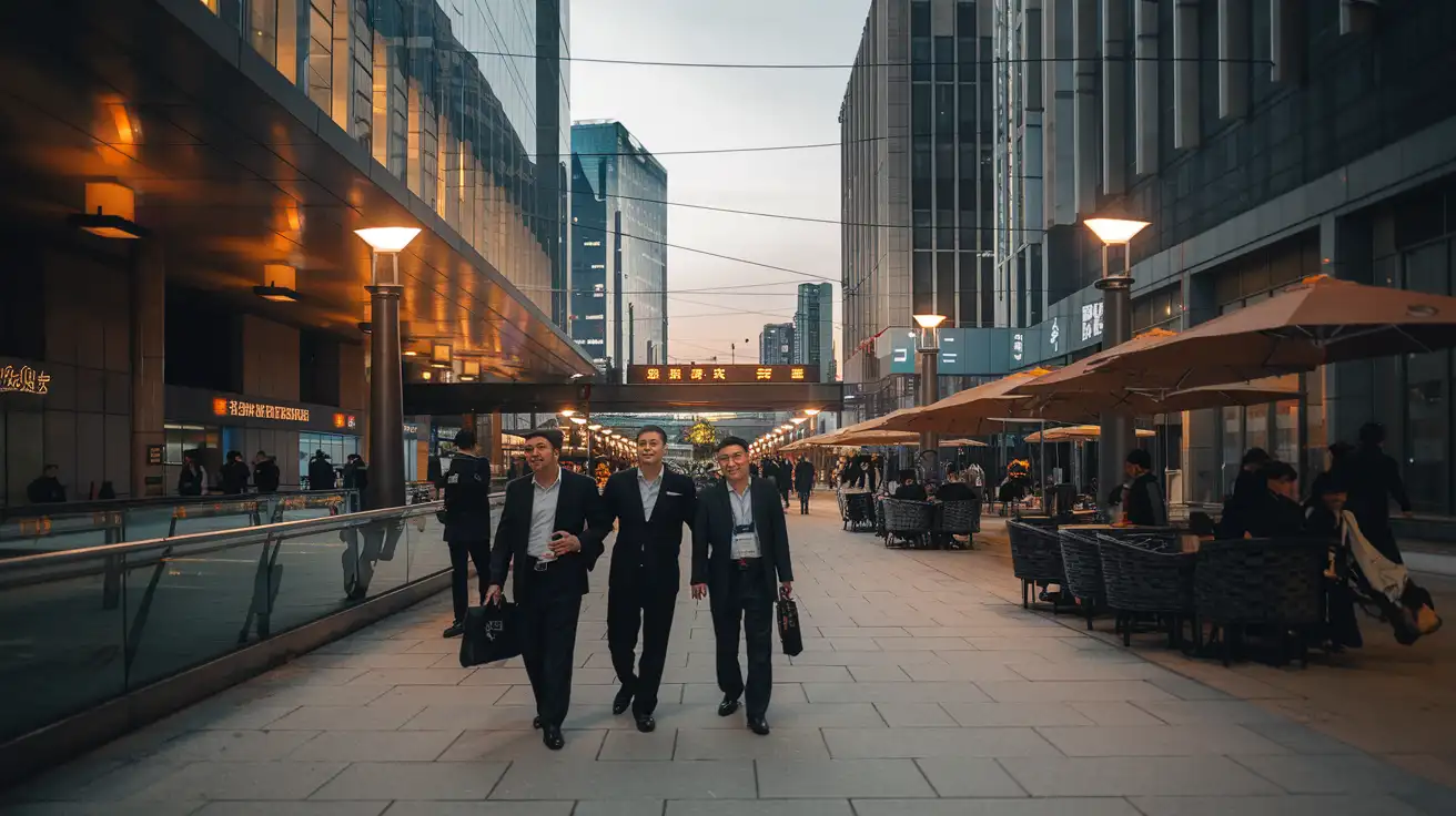 Business travelers in western Shanghai after a trade fair day