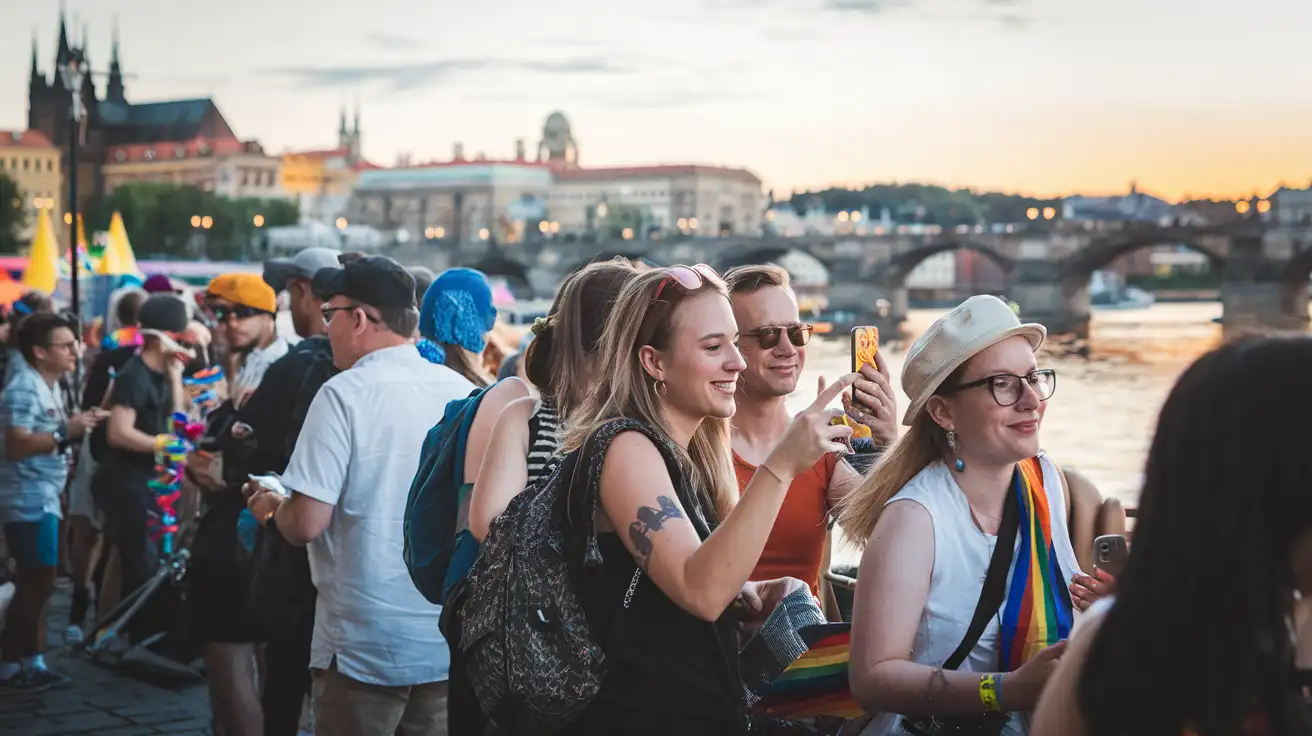 Festival crowd during Prague Pride week near the river in Prague