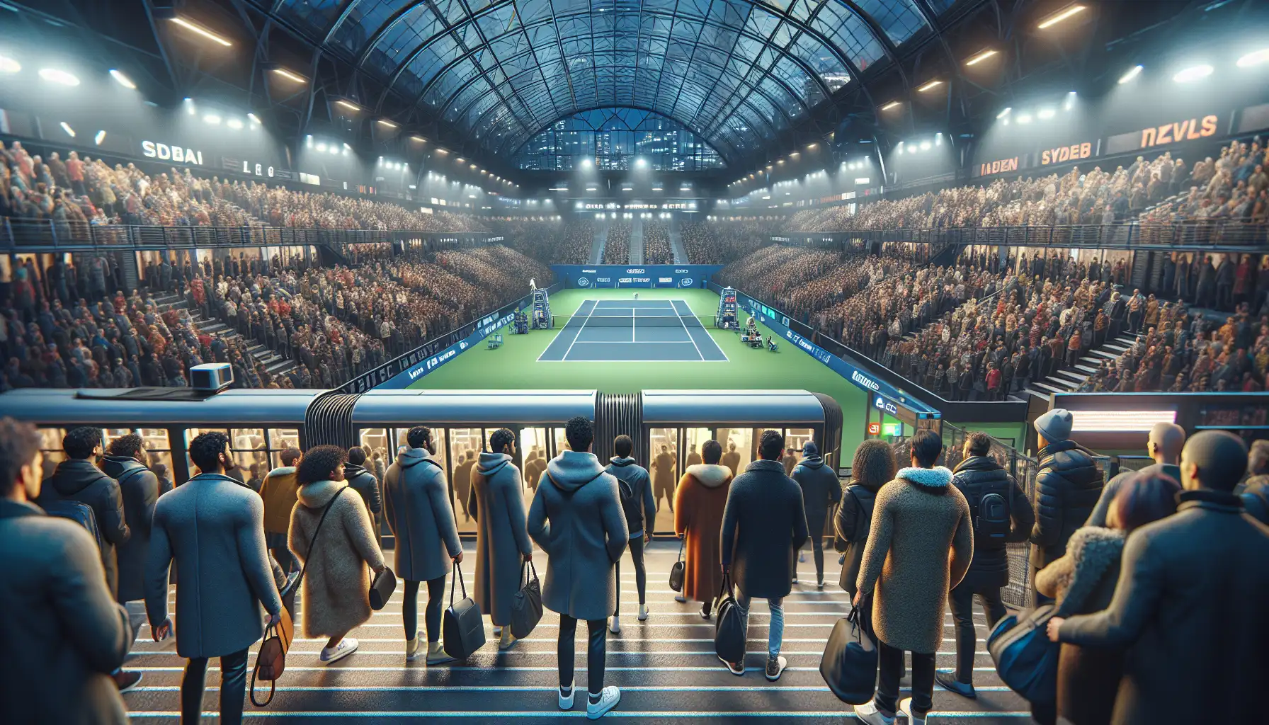 Fans arriving at an indoor tennis arena in Ostrava for an autumn tournament session