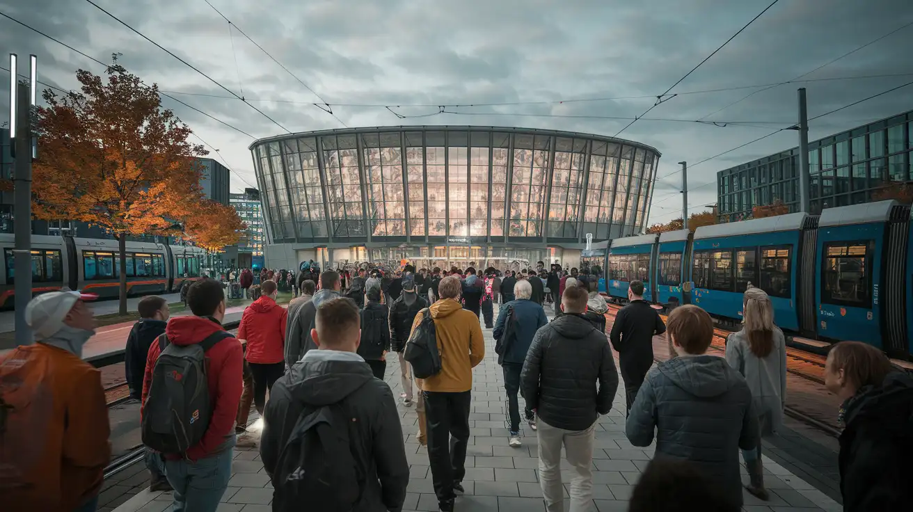 Evening arrival scene for an indoor tennis tournament in Ostrava