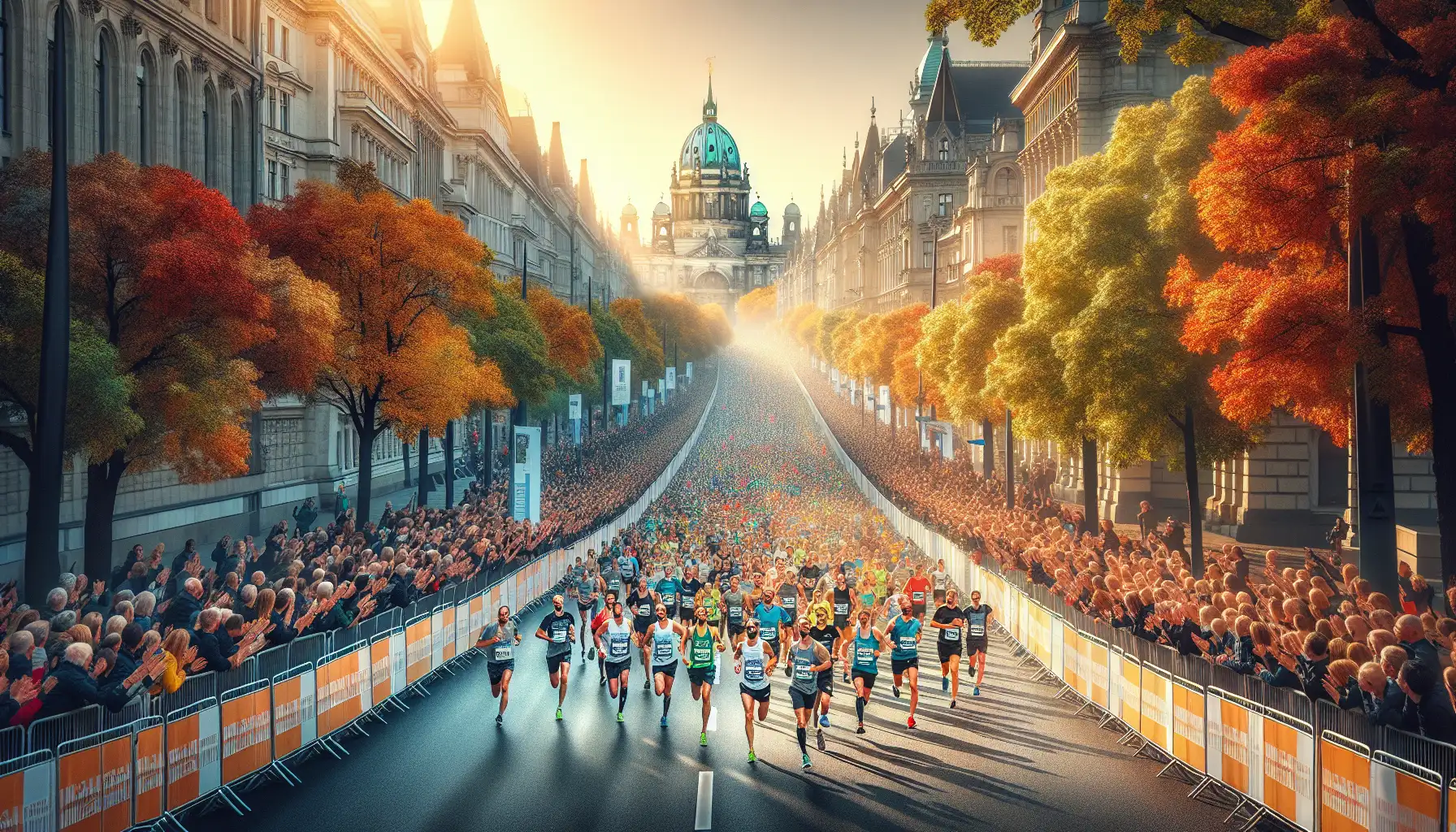 Runners and spectators during a major marathon weekend in central Berlin