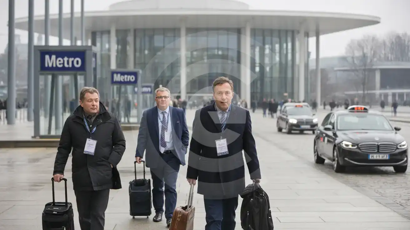 Morning arrivals at a major Madrid exhibition venue during a trade fair