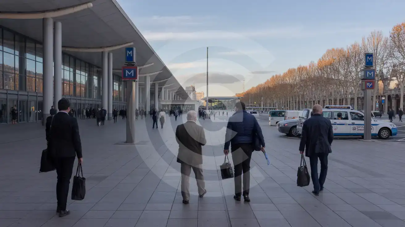 Modern exhibition district near Fira Gran Via with business travelers and broad walkways