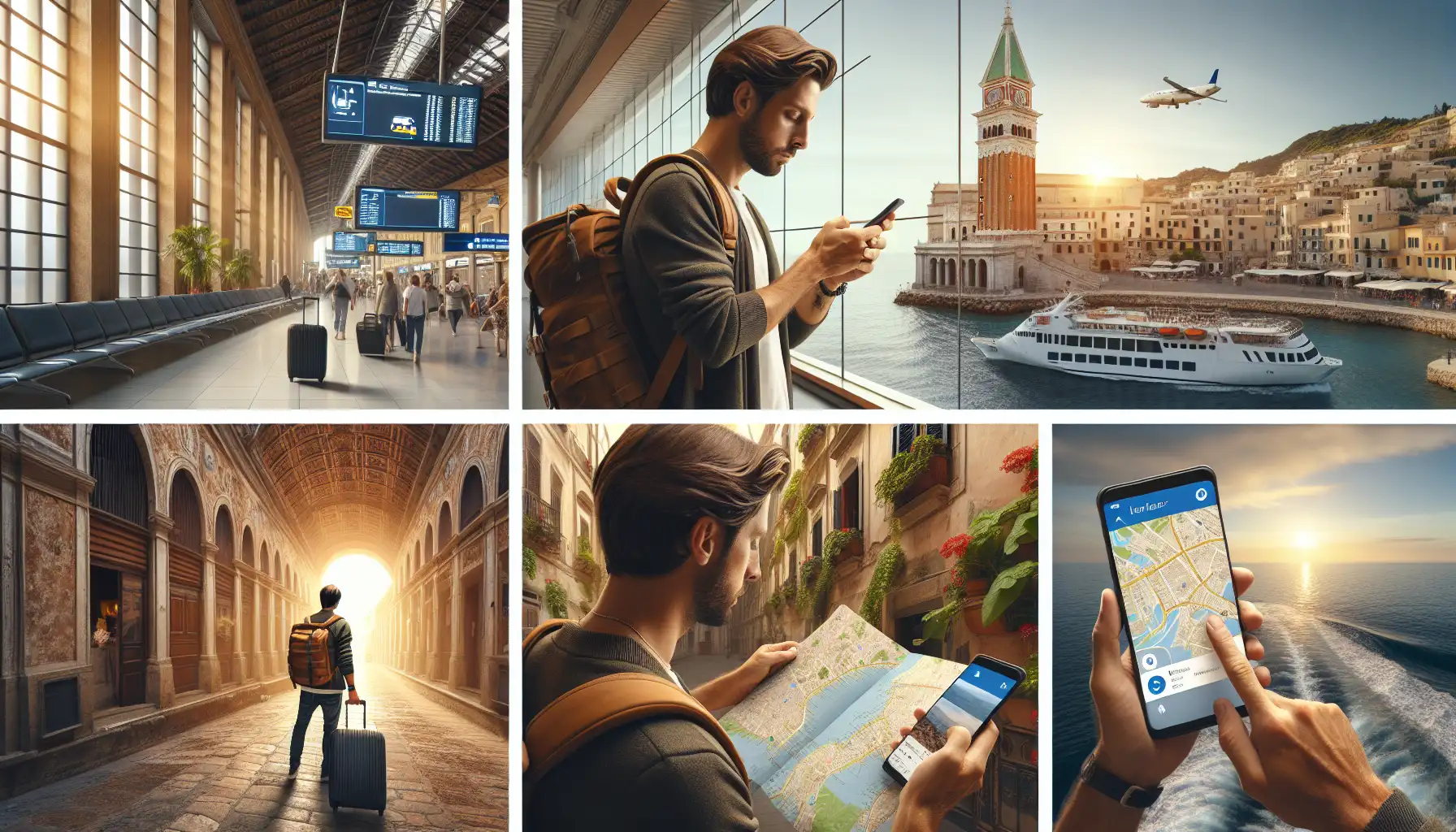 Traveler using a phone for internet access during a trip across Spain