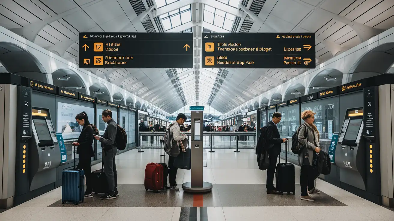 Viaggiatori nell'area di collegamento ferroviario all'aeroporto Charles de Gaulle che controllano i telefoni