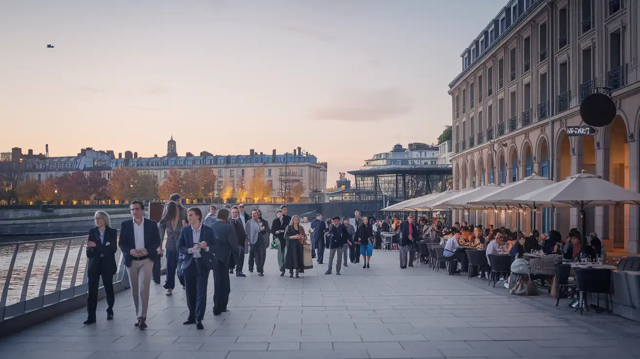 Visitors in Lyon moving between an international event venue and central dining areas