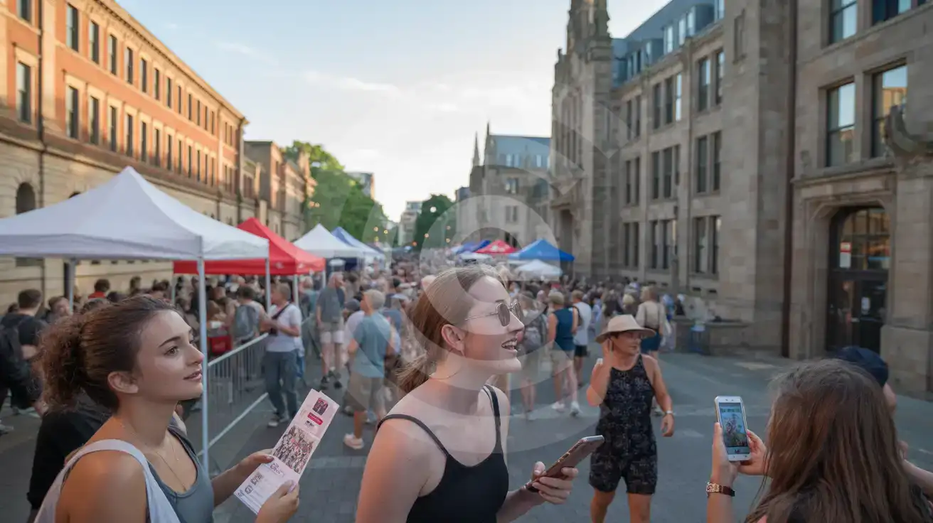 Abendliche Menschenmengen vor Veranstaltungsorten während des Edinburgh Fringe