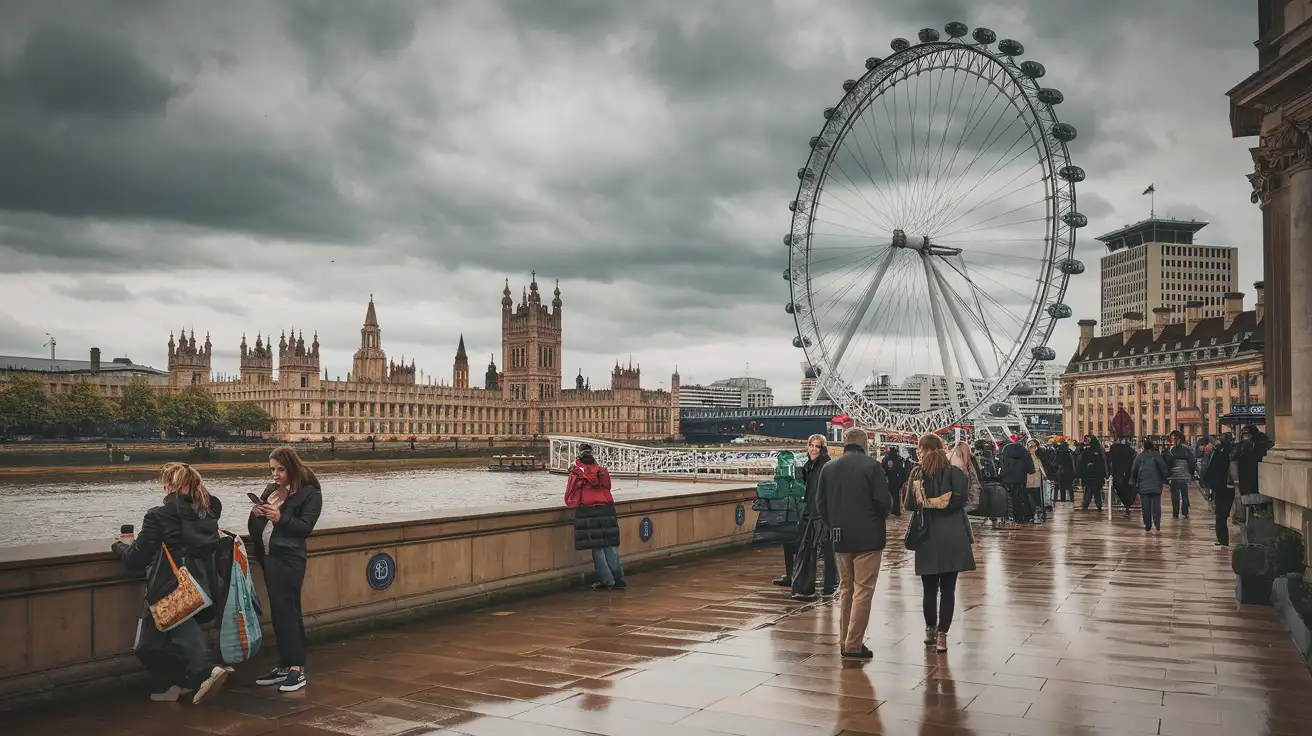Reisende in der Nähe der South Bank, die ihre Handys für Wegbeschreibungen und Tickets nutzen