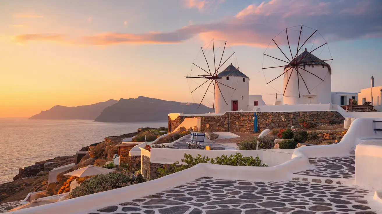 Historic windmills overlooking the sea in Mykonos