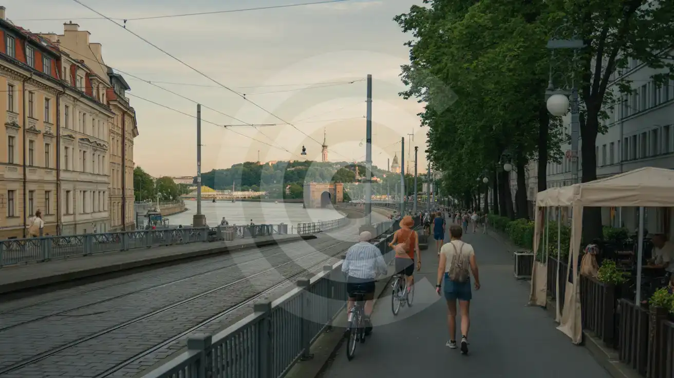 Participantes do festival chegando pela ponte ao local na ilha em Budapeste