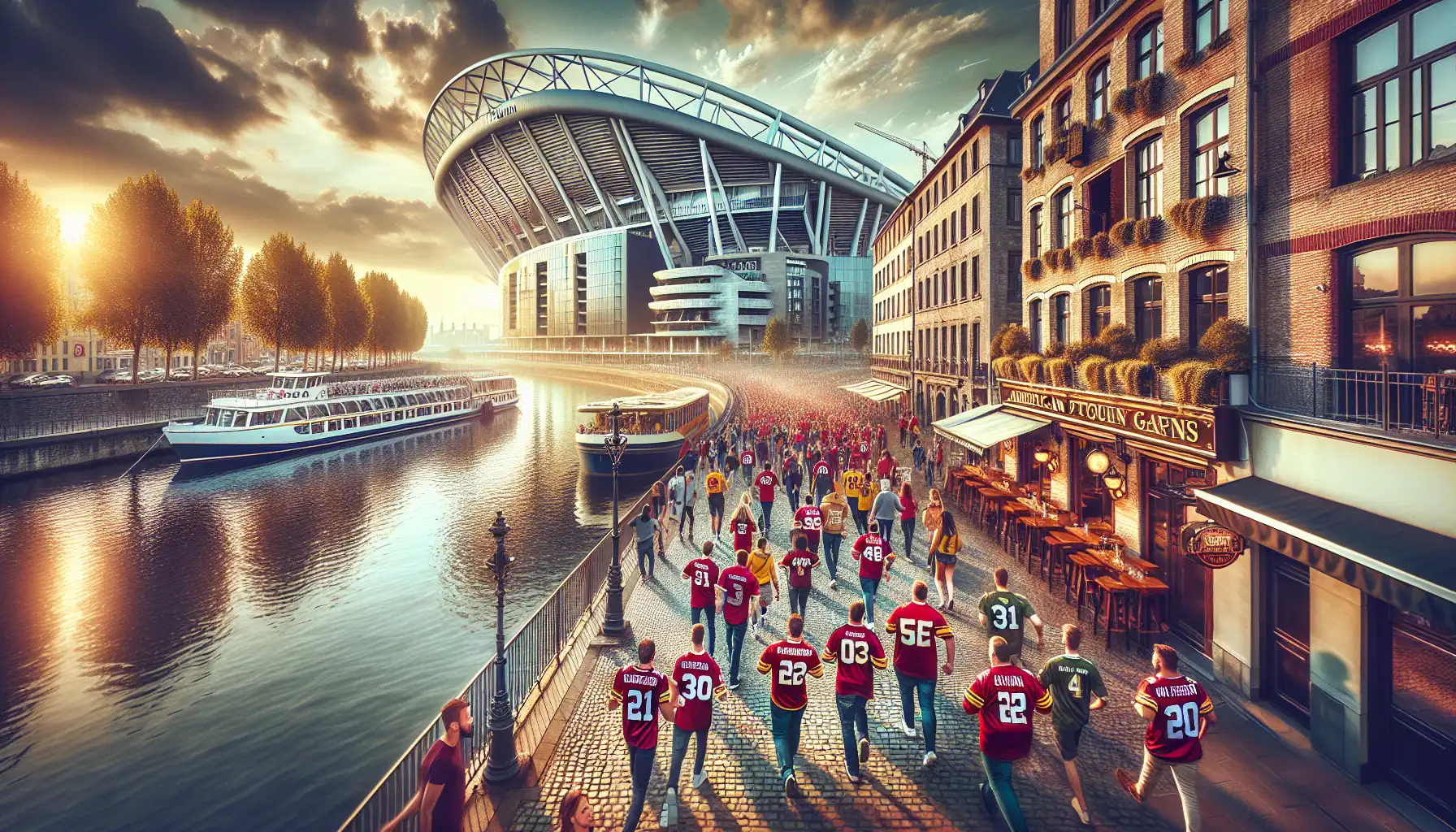 Fans heading through Dublin toward a major football game weekend at a modern stadium