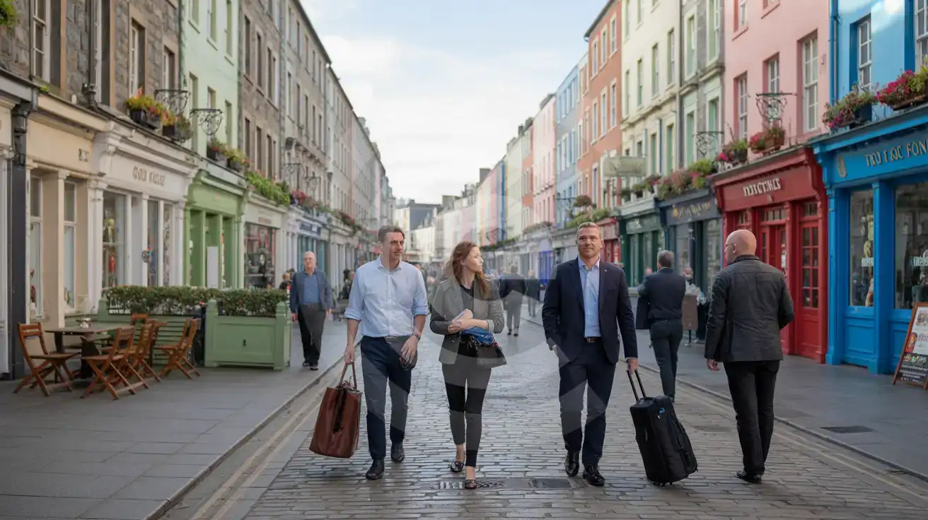 Business travelers in Galway city centre after an exhibition day