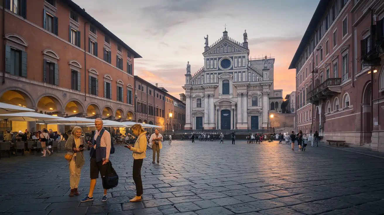 Travelers using phones in Florence's historic center near major sights