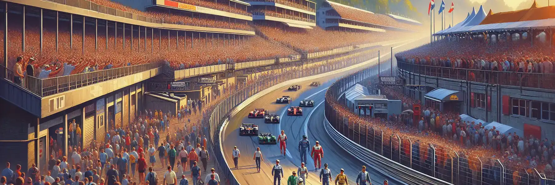 Fans arriving for a major race weekend at a historic tree-lined circuit near Milan