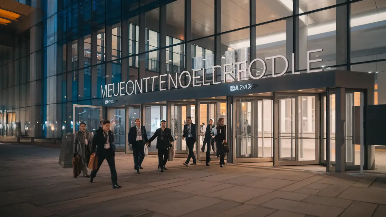 Business travelers leaving Milan exhibition grounds after a busy trade fair day