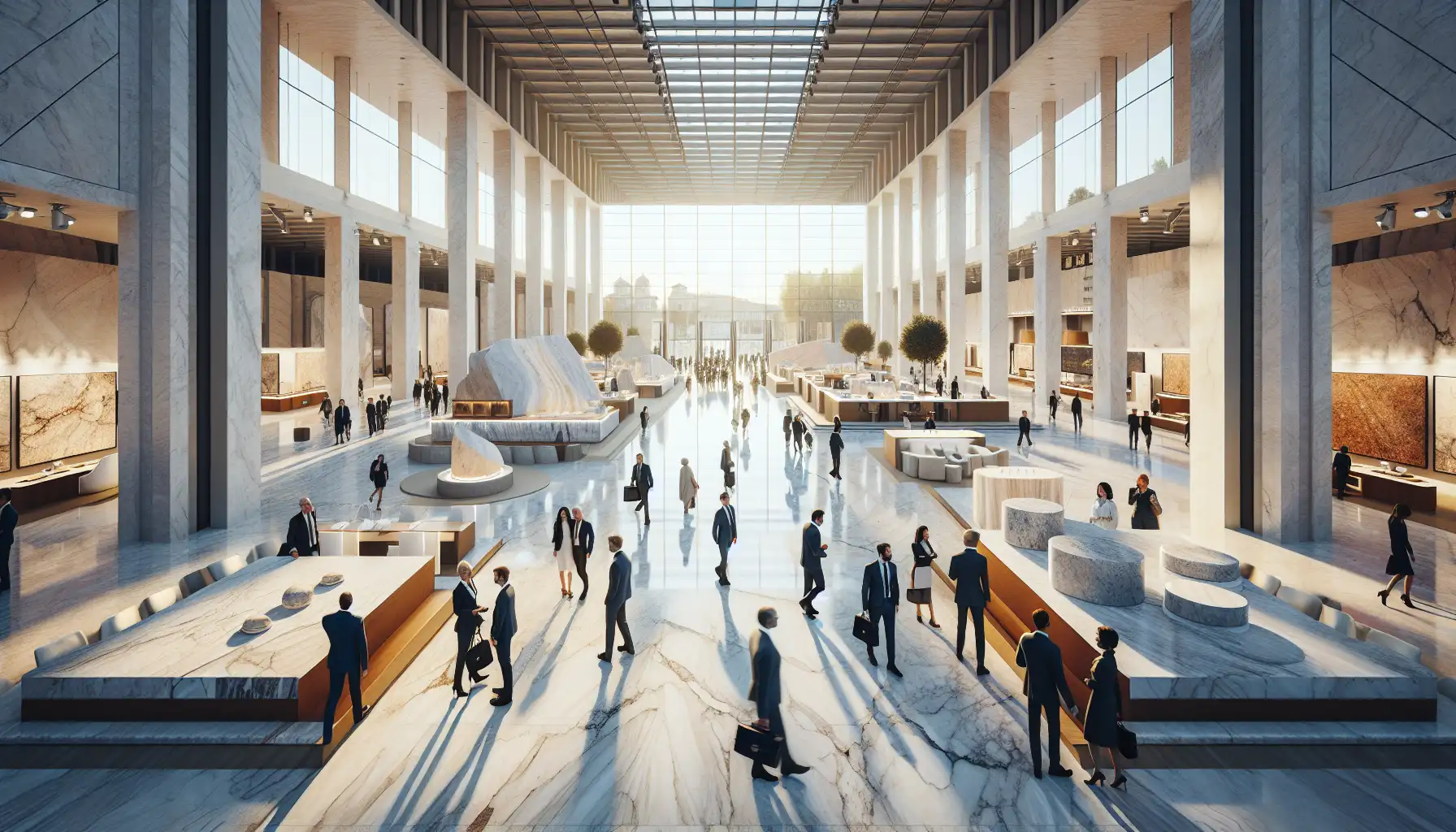 Business visitors arriving at a major stone and design trade fair in Verona