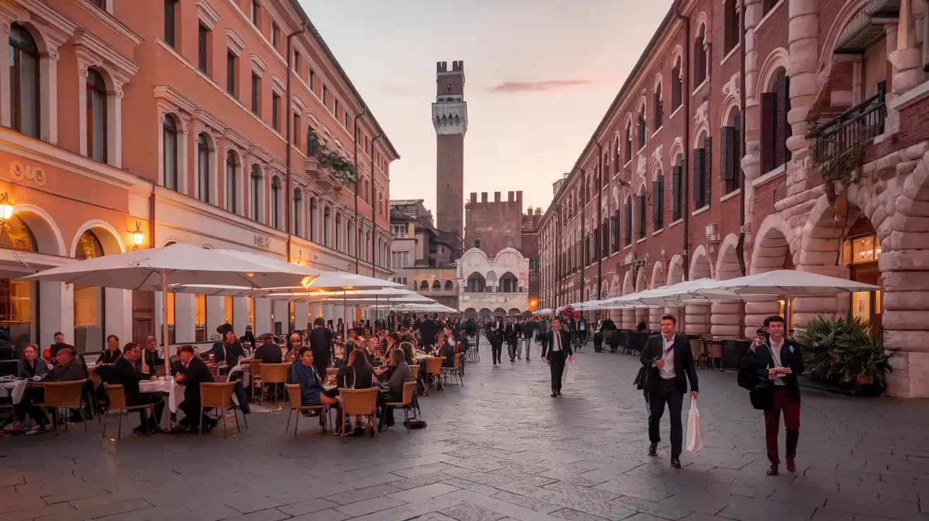 Evening scene in central Verona after a trade fair day