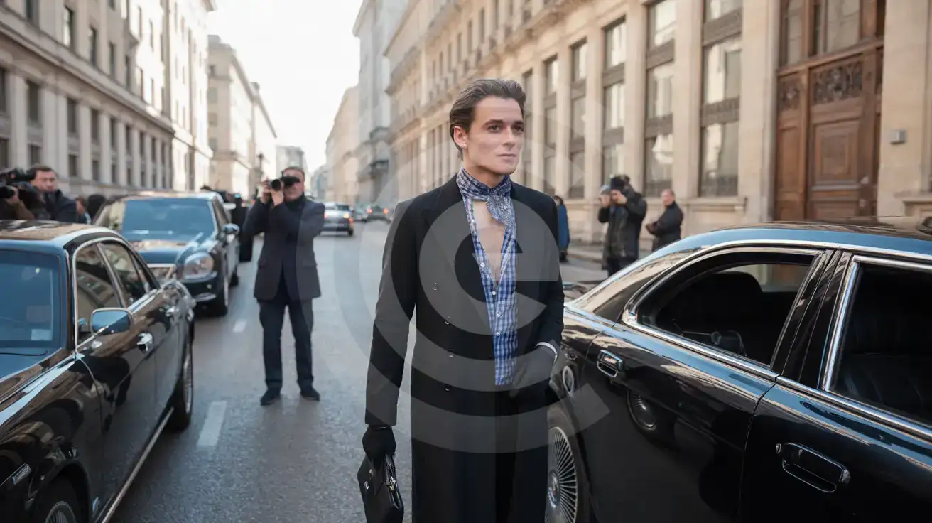 Des visiteurs habillés avec style arrivent devant un lieu central à Milan pendant la Fashion Week