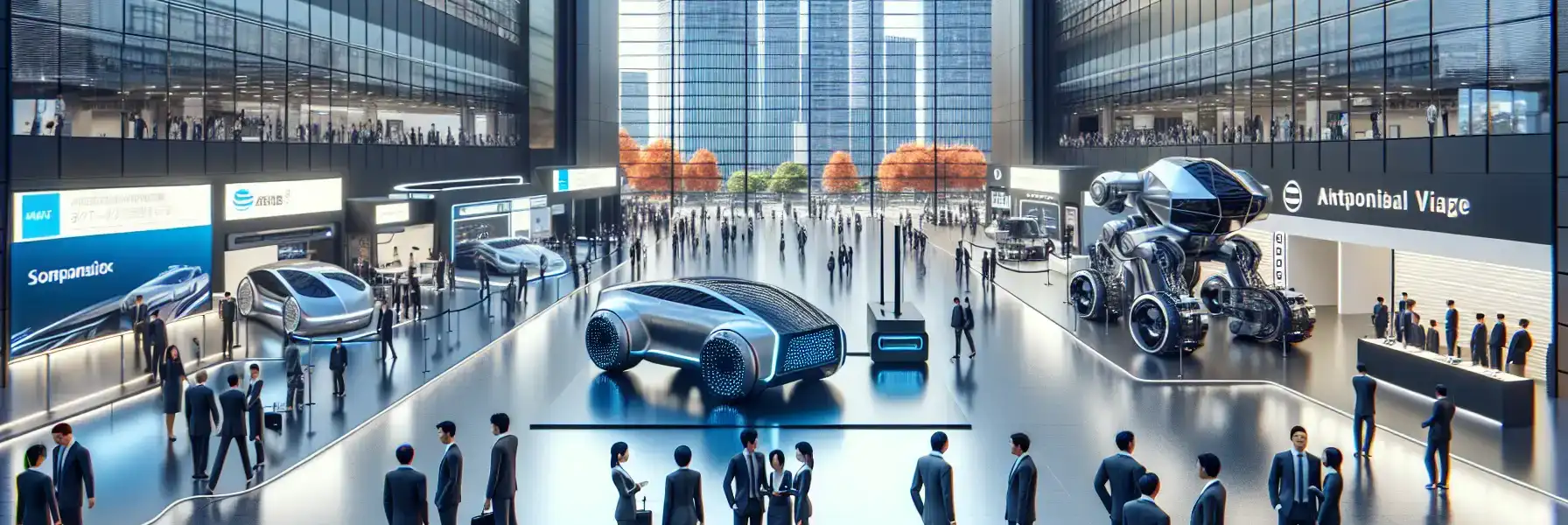International visitors at a large Tokyo mobility trade fair with concept vehicles and exhibition halls