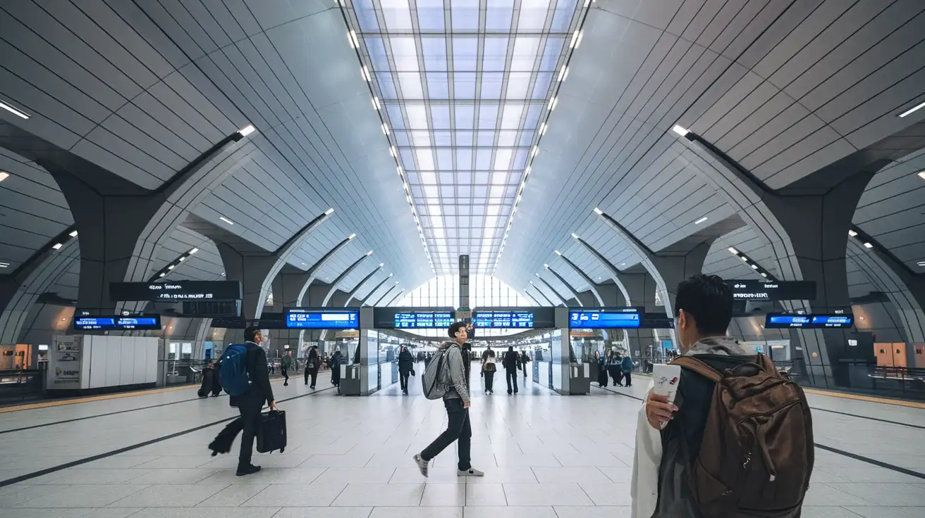 Traveler checking directions inside a large Tokyo station