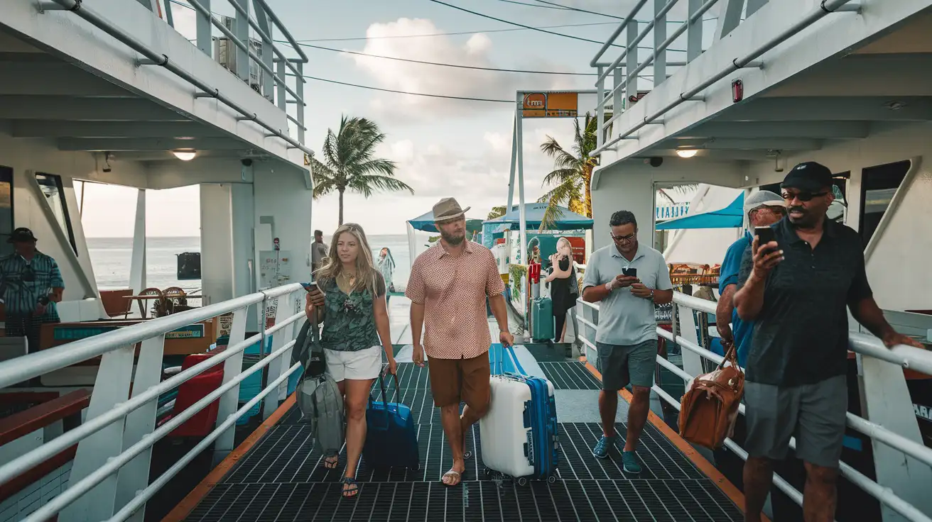 Ferry arrival from Cozumel to Playa del Carmen where travelers need reliable mobile data