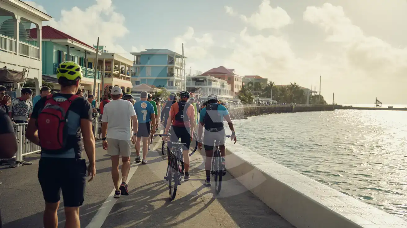 Lungomare di Cozumel allestito per una gara di resistenza all'alba