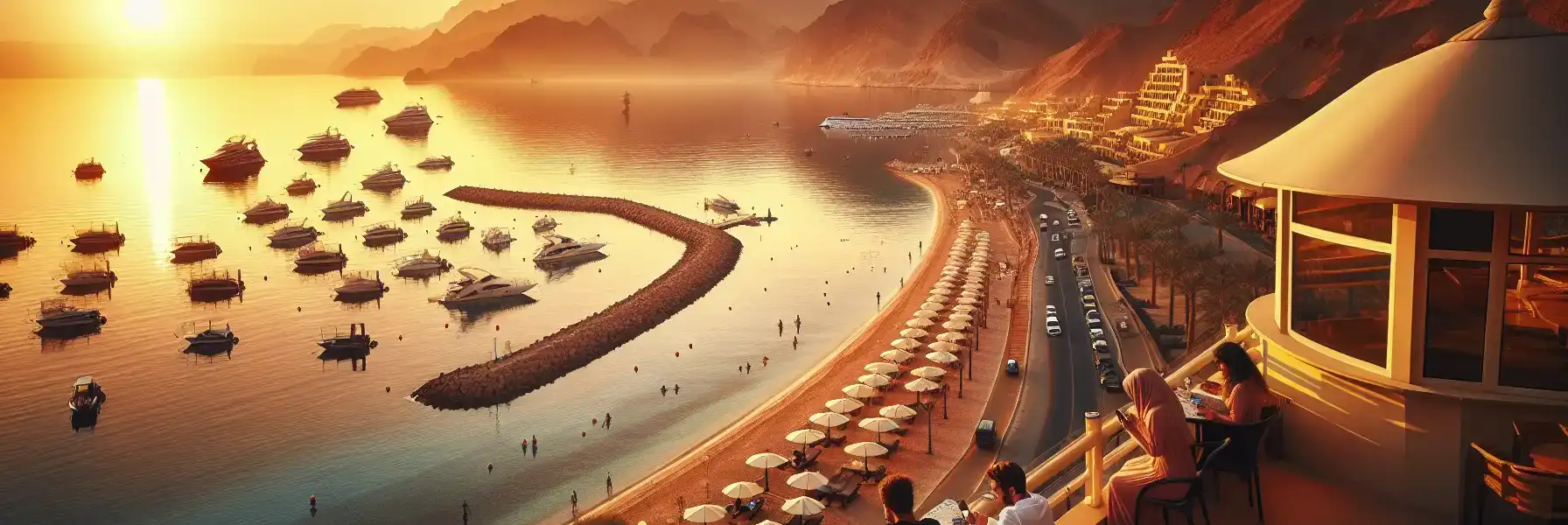 Travelers near the Los Cabos waterfront using phones with marina and beach scenery in the background