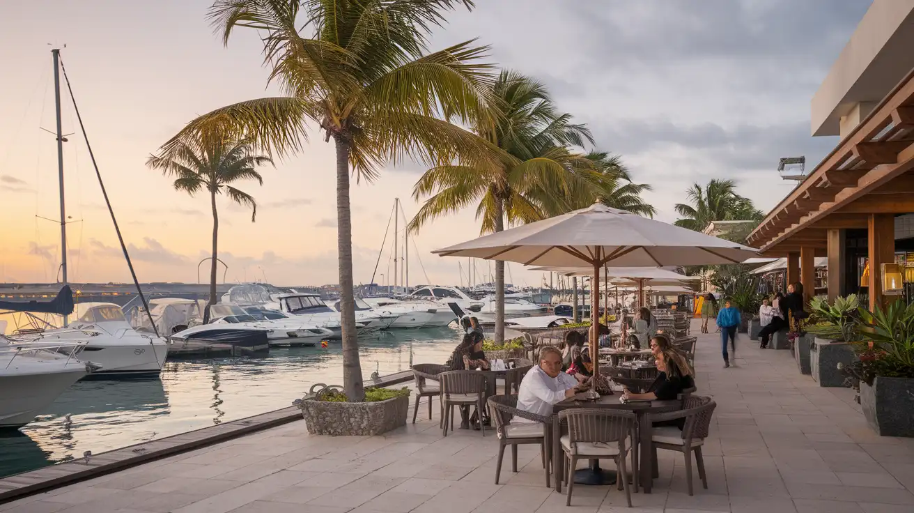 Evening marina area in Los Cabos where travelers often switch between WiFi and mobile data