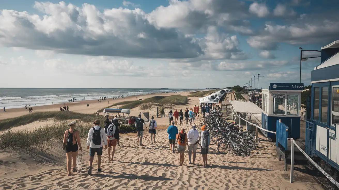 Fans heading from the seaside station toward the circuit in Zandvoort during race weekend