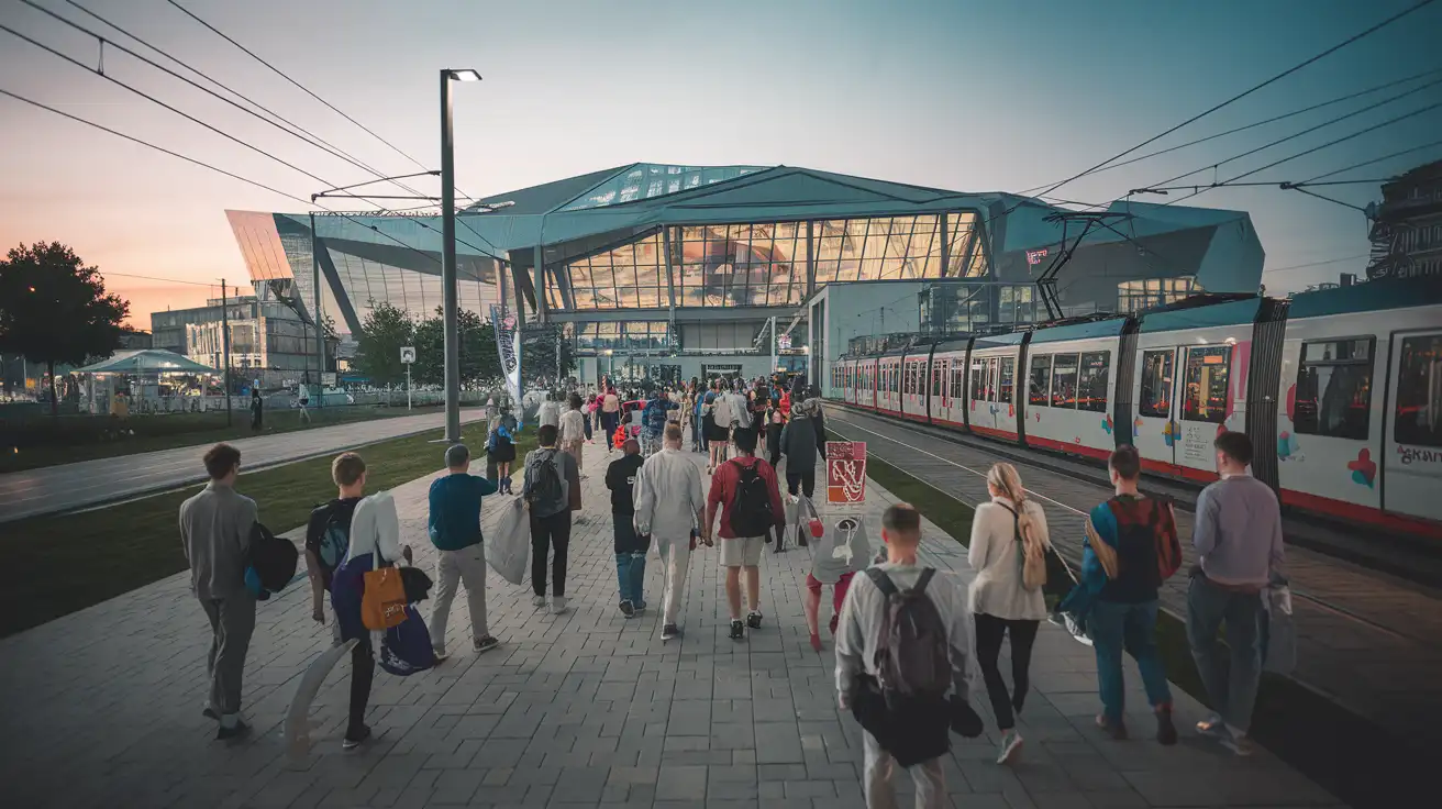 Fans heading toward a major arena in Katowice for an international volleyball final round