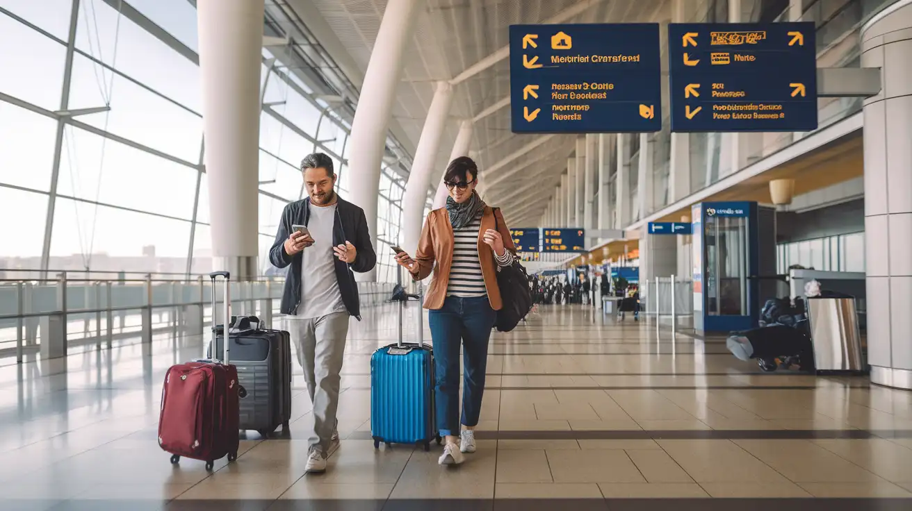 Travelers setting up internet after arriving at Lisbon airport