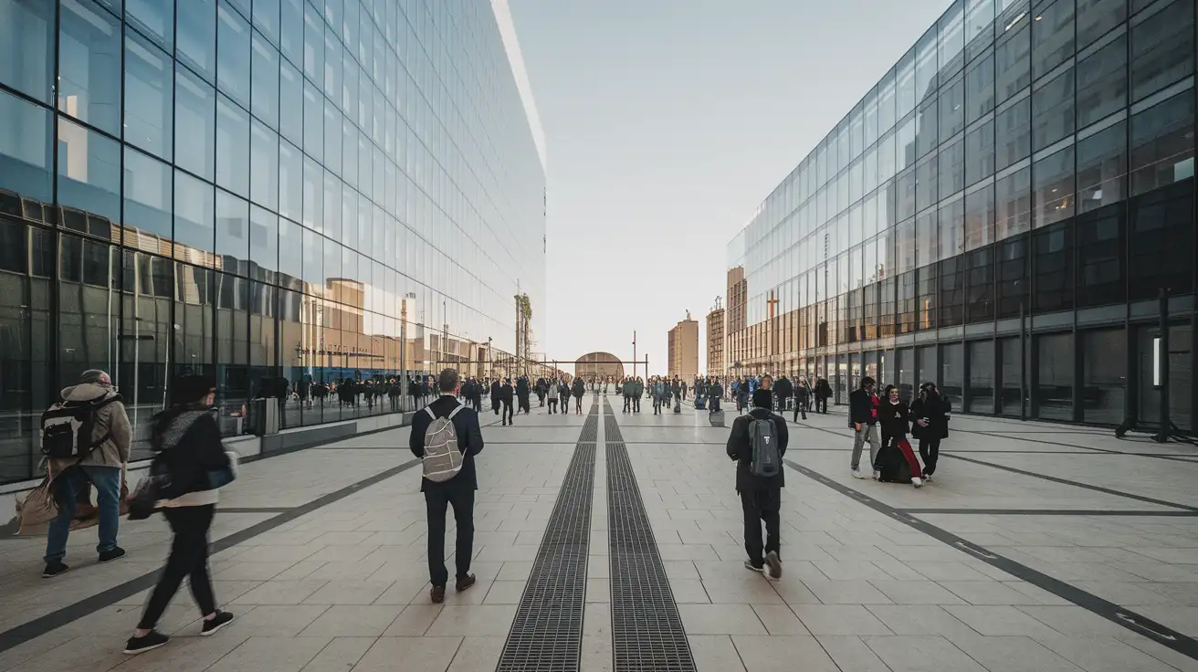 Modern riverside conference district in Lisbon during a busy summit week