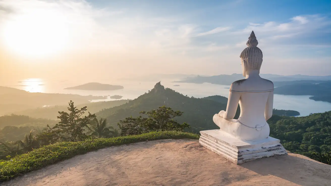View from the hill road near Big Buddha Phuket over the island and sea