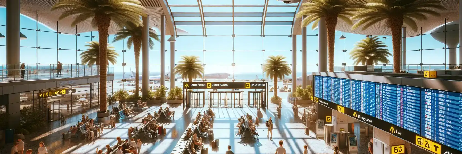Travelers using mobile phones inside Antalya International Airport arrivals hall