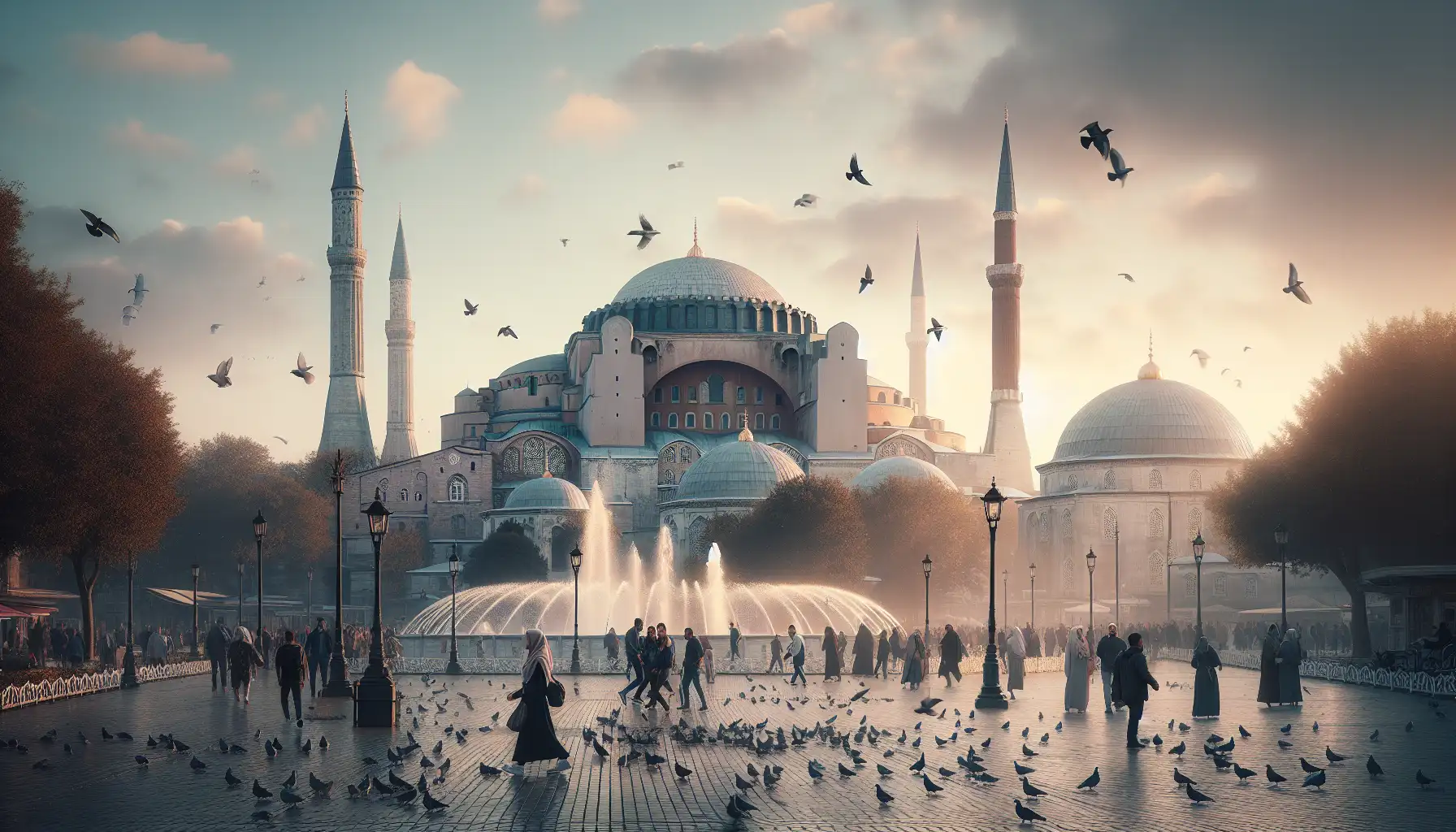 Morning view of Sultanahmet with Hagia Sophia and the Blue Mosque