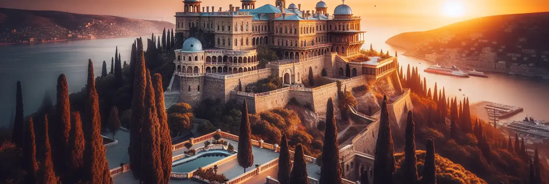 Historic palace courtyards and pavilions overlooking the Bosphorus in Istanbul