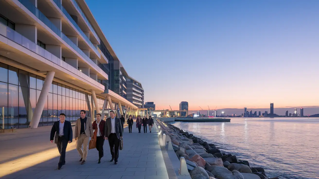 Business travelers near the seafront in Istanbul's western districts after an expo day