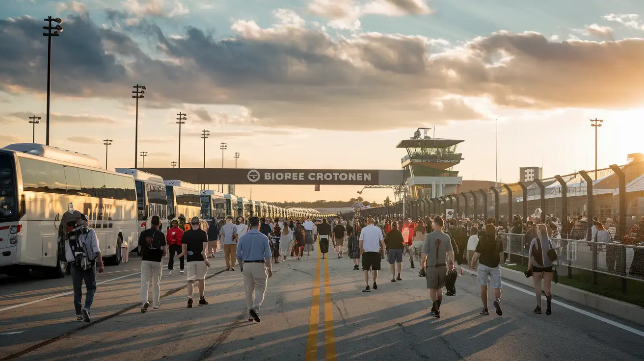 Fans arriving at a large circuit outside Austin during race weekend