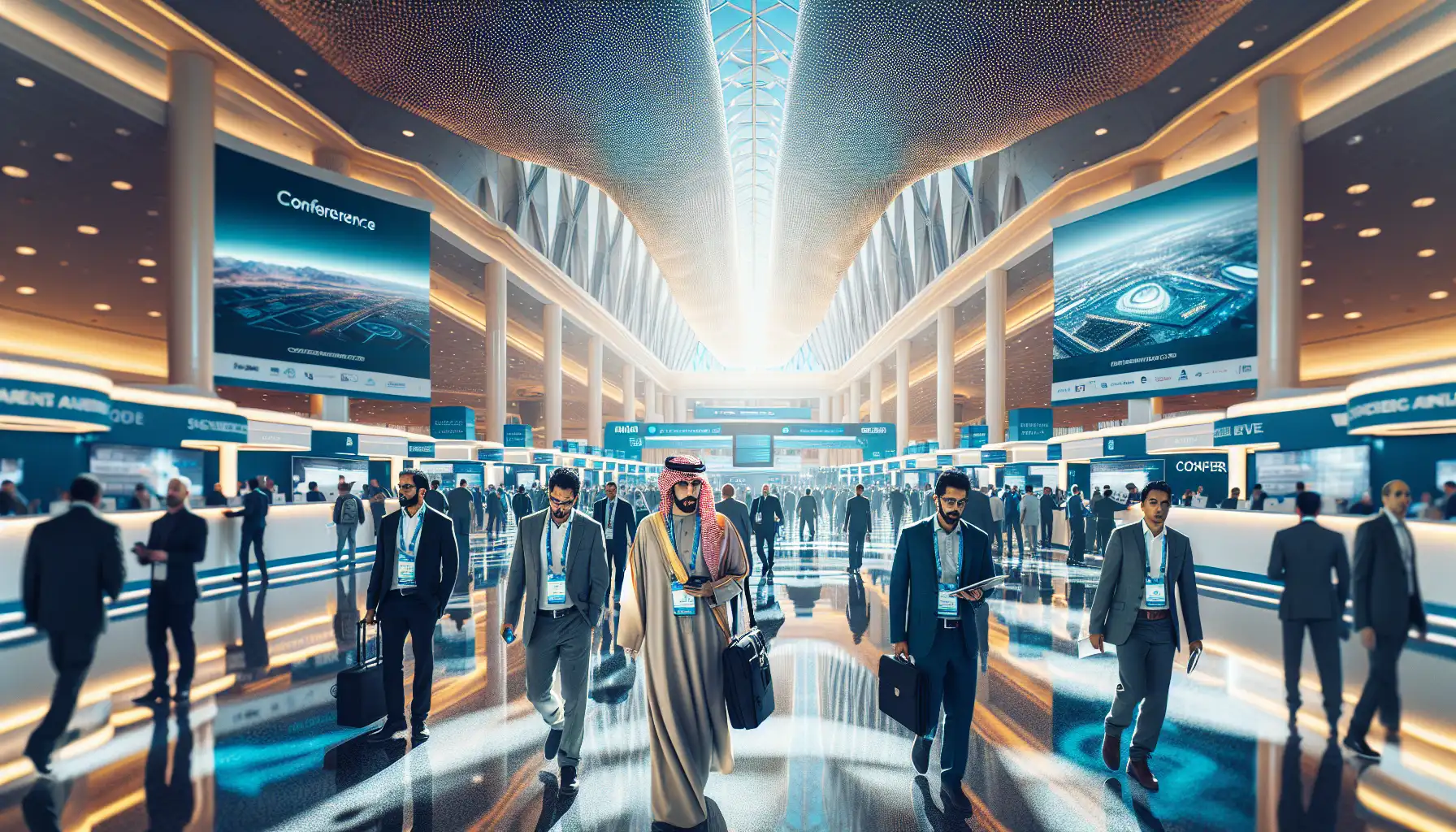 Business travelers arriving at a major cybersecurity conference in Las Vegas with phones and badges ready
