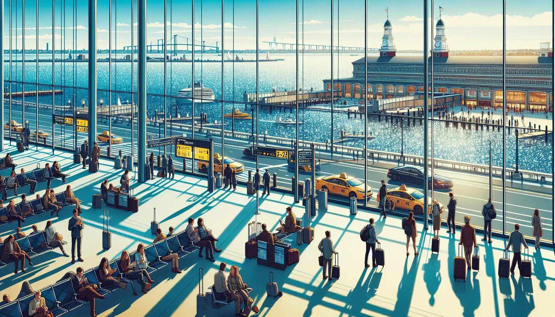 Boston Logan havalimanında şehir merkezine gitmeden önce telefonlarını kontrol eden yolcular