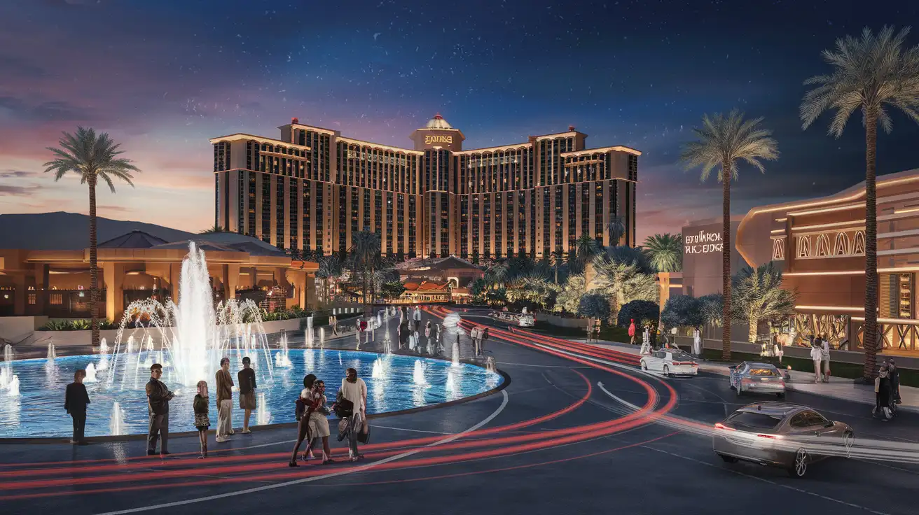 Las Vegas'ın hareketli gece hayatı koridorunda telefonlarını kullanan gezginler