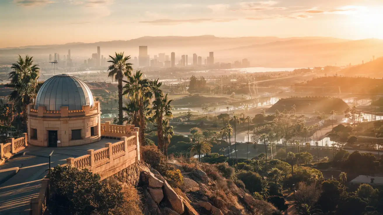 Vedere asupra Los Angeles-ului de la un observator pe colină, la amurg