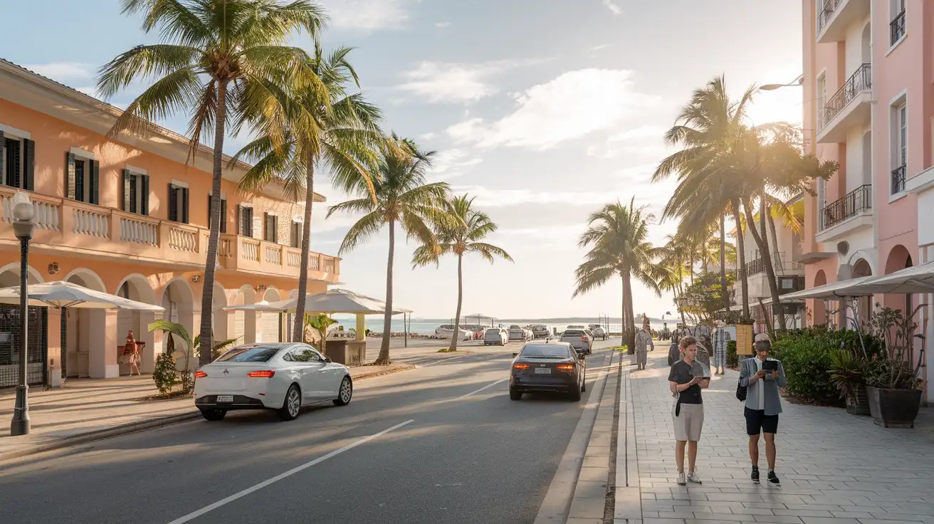 Podróżni korzystający z internetu mobilnego w pobliżu bulwaru Miami Beach